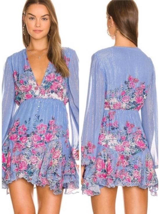 HEMANT & NANDITA Dresses & Skirts - HEMANT & NANDITA Metallic Stripe Floral Minidress SZ M